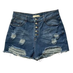 Ninexis High Rise Distressed Button Fly Denim Shorts Size Medium